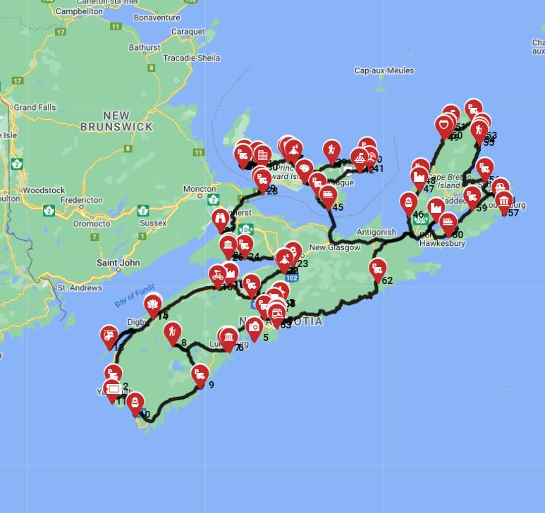 RV full trip route from Halifax Comprehensive Nova Scotia